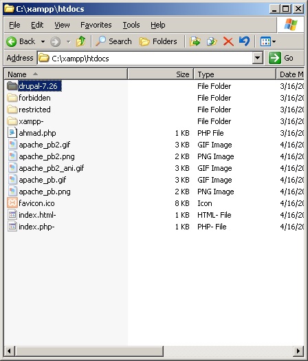 استخراج فایل های دروپال در htdocs